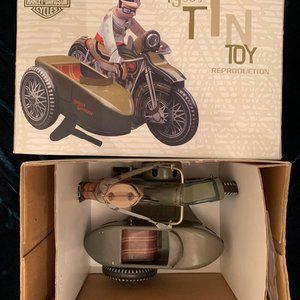 Harley-Davidson Side Car Tin 50s Reproduction Toy Wind-up WORKS